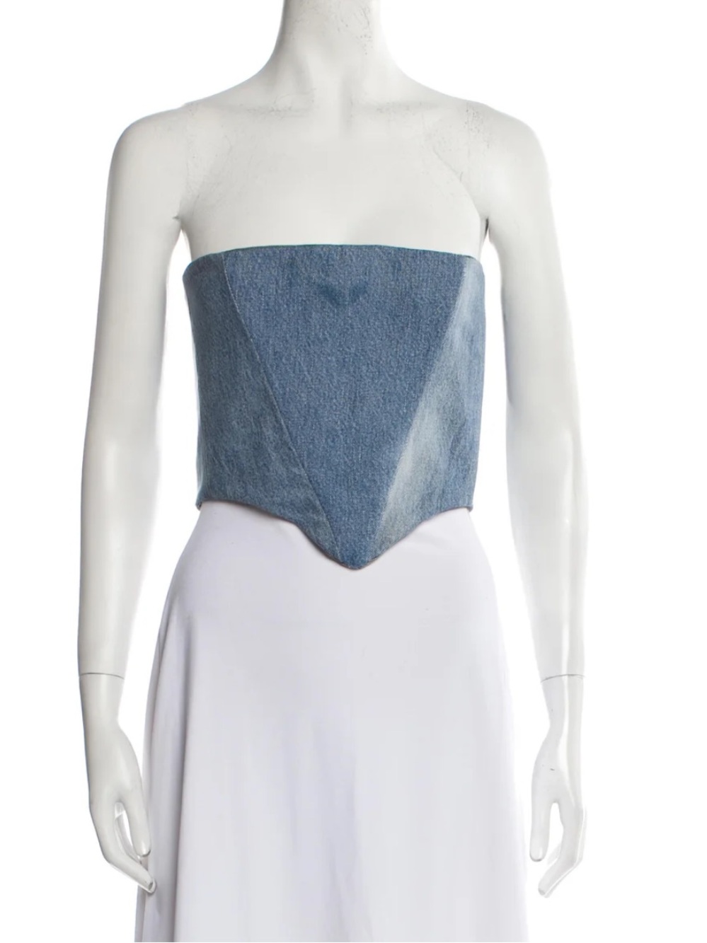 Strapless Denim Corset Crop Top in Light Blue